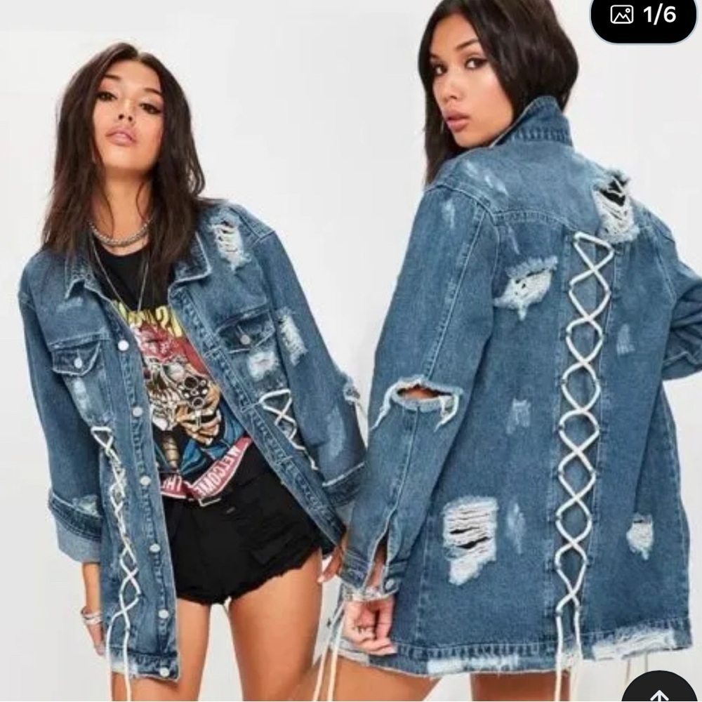 Missguided Denim Jacket Dress Oversized Ripped Size 4